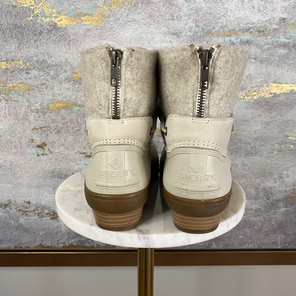 Sperry Snow Boots Womens Size 8 Beige Wool Duck Ankle Wedge Quarter STS80396 - Picture 4 of 10